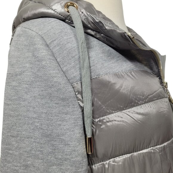 Frime Silver & Gray Puffer Jacket Women’s Size Medium Hooded Zip-Up - Picture 5 of 9